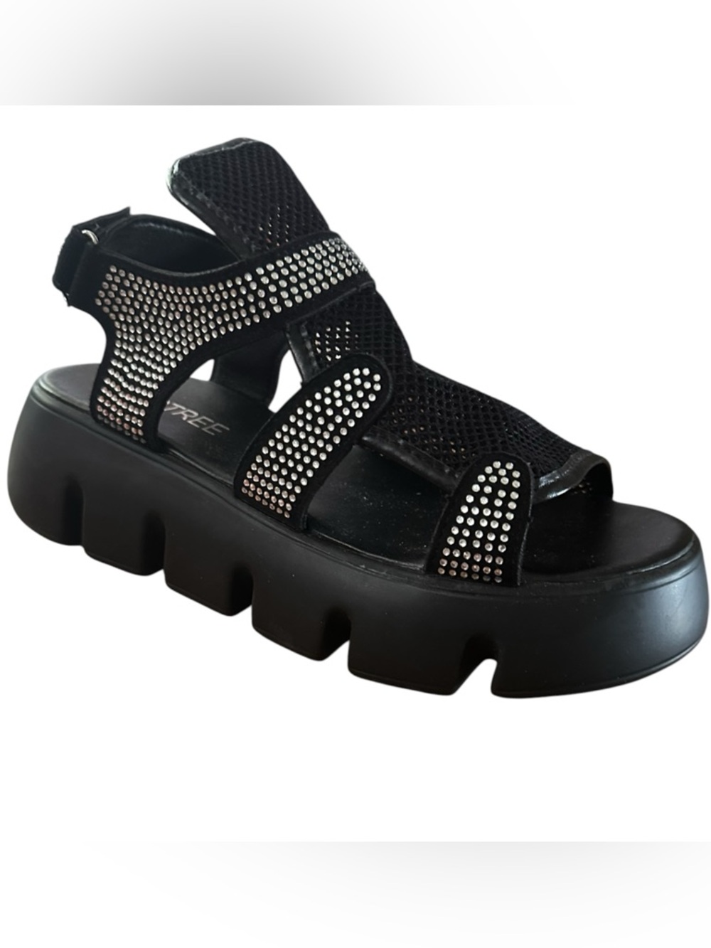 Tinstree SZ 8 Black Rhinestone Sporty, Platform Mesh Sandals, Lightweight
